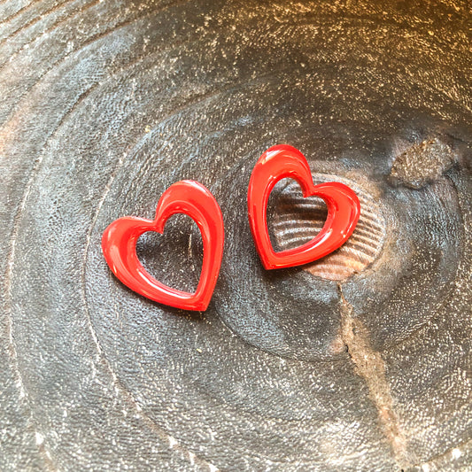 Red Heart Statement Studs in Polymer Clay, Surgical Stainless Steel Posts, Canadian Made