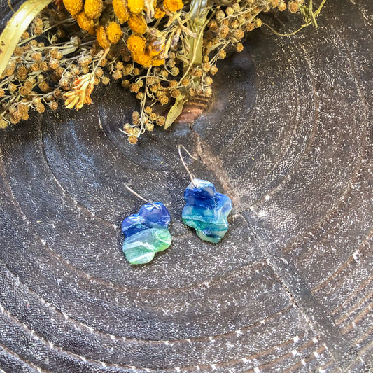 Azarel's Collection, Small Moroccan Style Earrings in Blues and Greens on Sterling Silver, Canadian Made