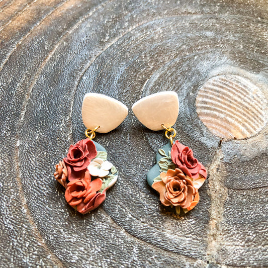 Autumn Floral Moroccan Polymer Clay Earrings, Style 2, on Surgical Stainless Steel