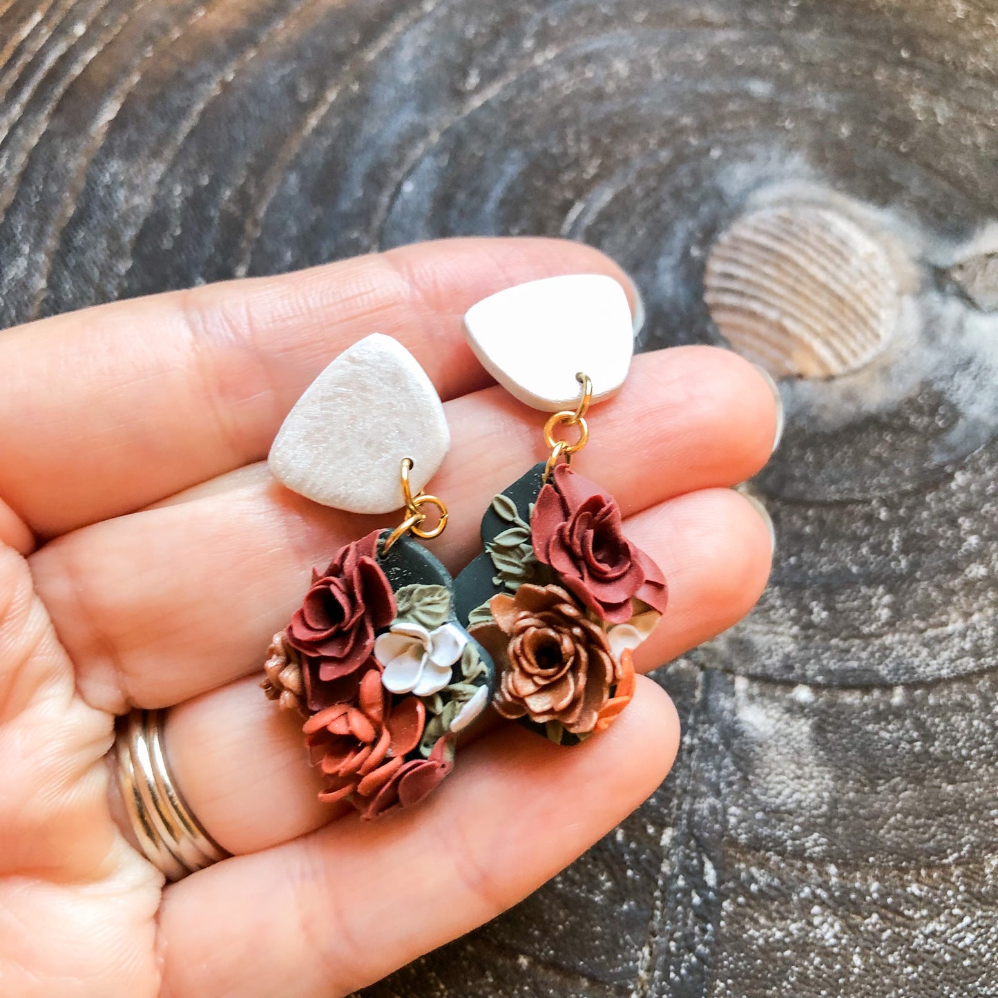 Autumn Floral Moroccan Polymer Clay Earrings, Style 2, on Surgical Stainless Steel