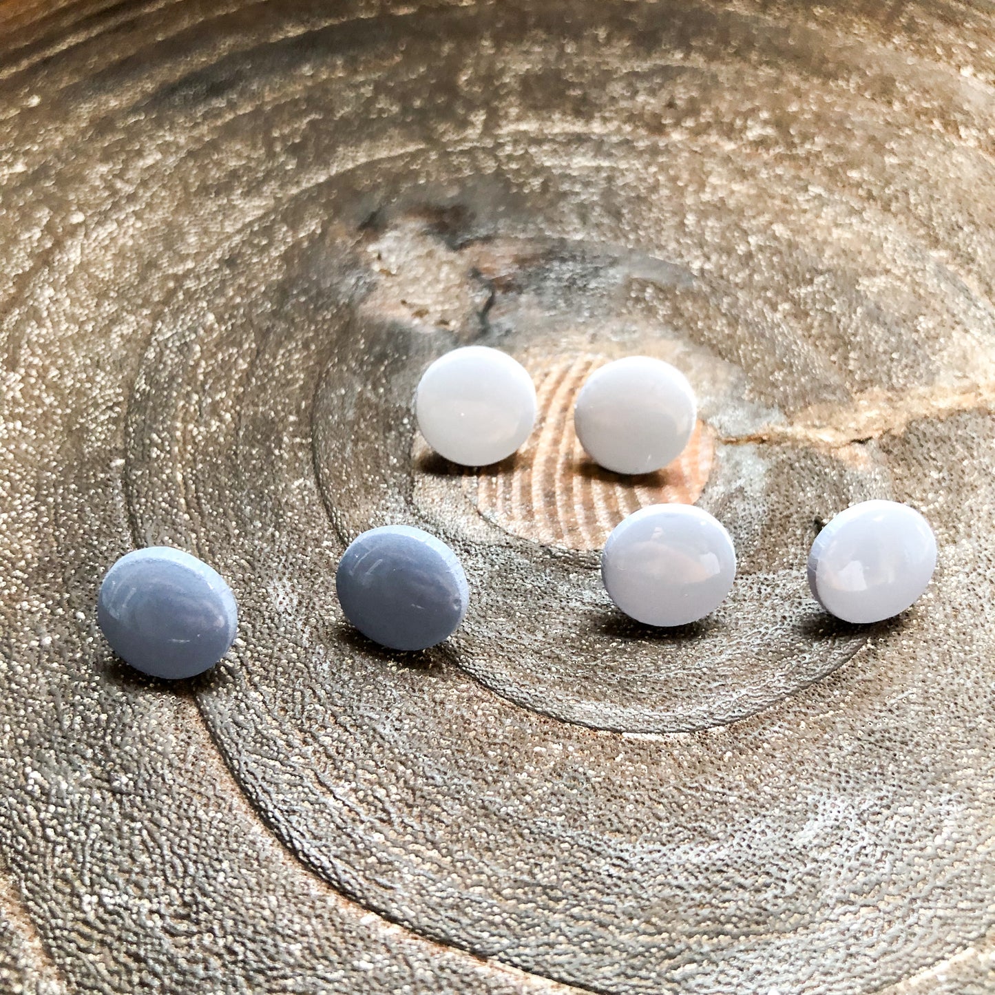 Blue Collection, Polymer Clay Circle Studs on Surgical Stainless Steel