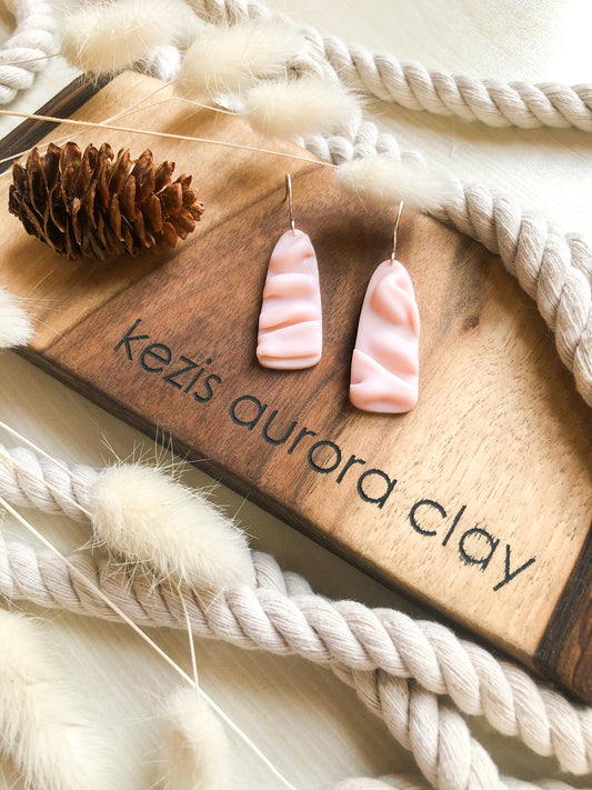 Blush Pink Sheets in Polymer Clay, Bullet Dangle Earrings on Sterling Silver Filled Hooks, Canadian Wire